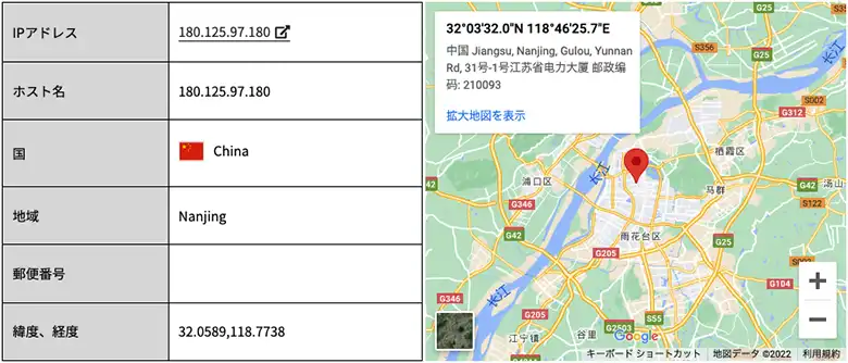 発信サーバーの所在地は中華人民共和国 江苏省电力大厦 邮政编码