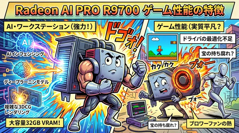 AMD Radeon AI Pro R9700のゲーム性能イラスト